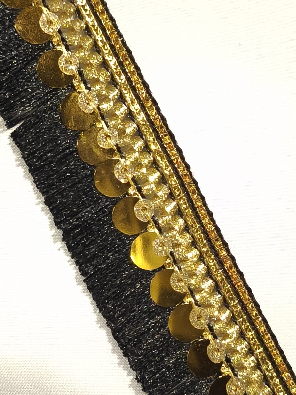 Pasamanería Fleco Lentejuela Oro- Negro