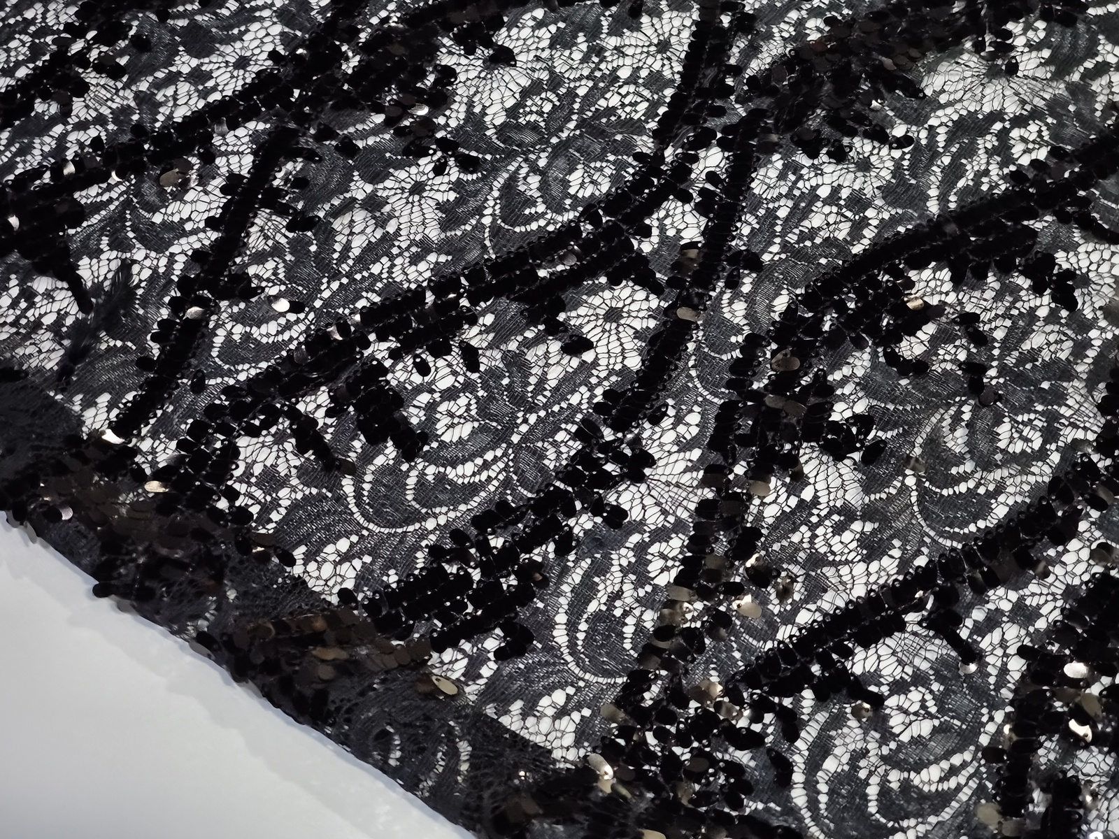 Lentejuela Encaje Ondas Negro