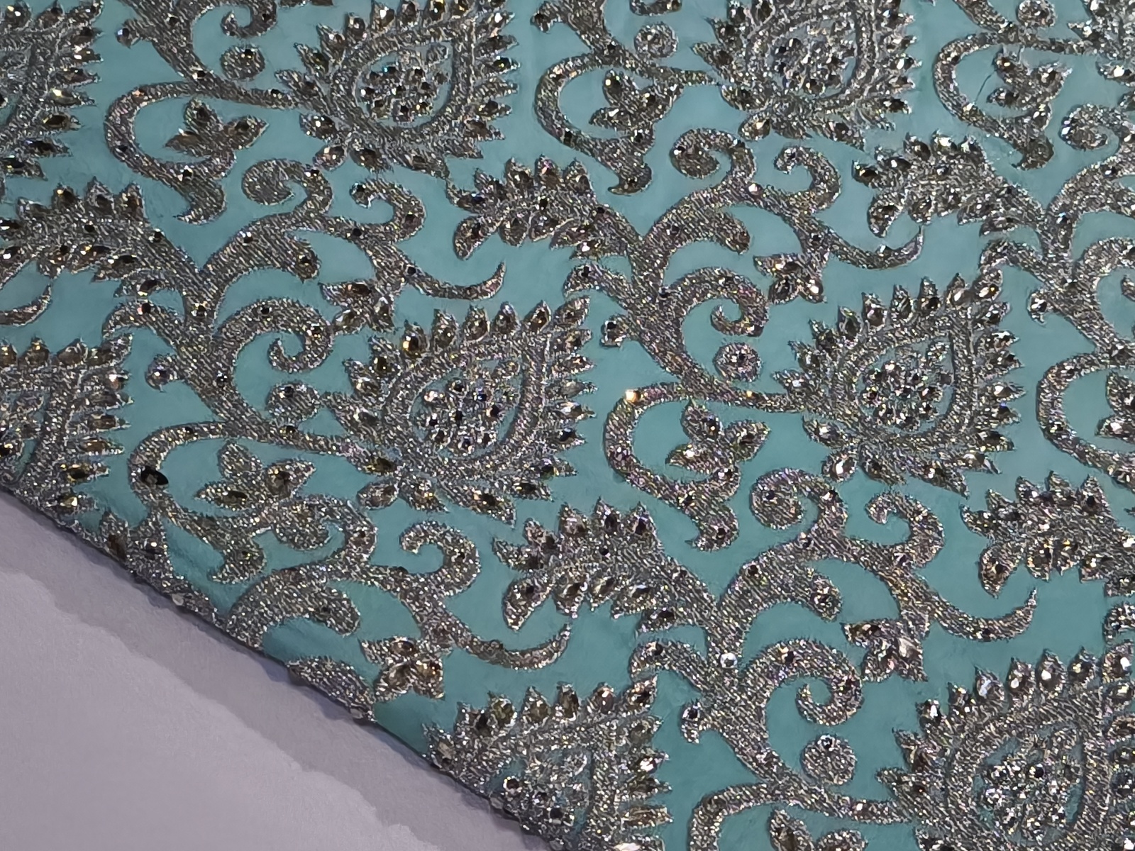 Georgette Bordado Etnico Celeste Plata