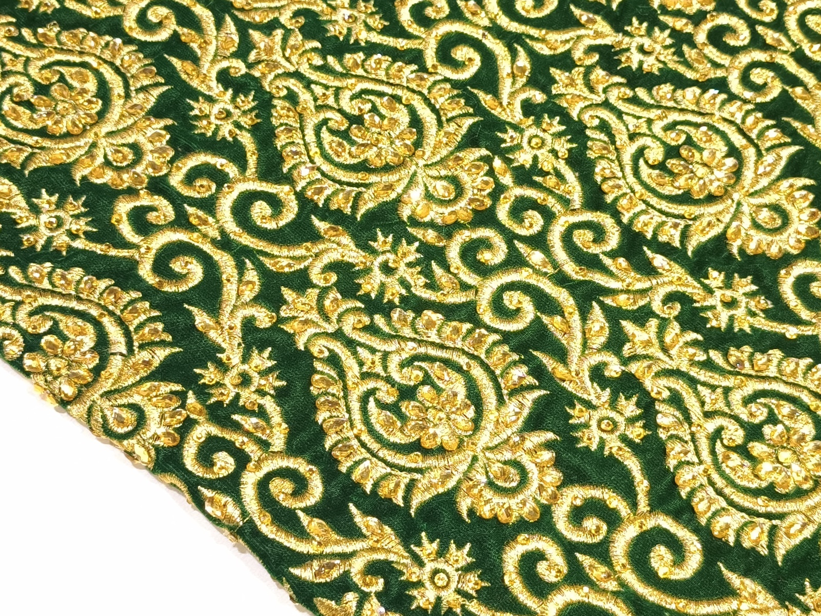 Terciopelo Poliester Medallón Verde Oro